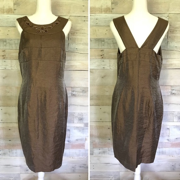 Jessica Howard Bronze Brown Beaded Sheath Dress 14 - Picture 1 of 6